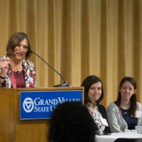 Dean Hiskes begins the alumni panel discussion